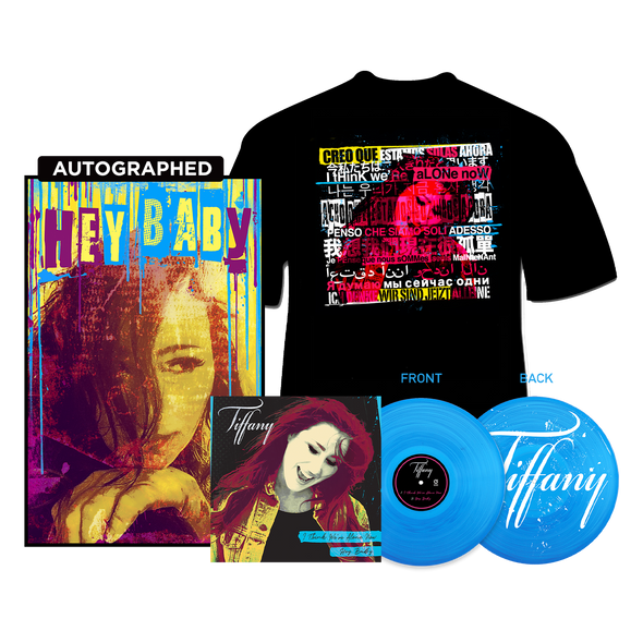 TIFFANY - I Think We’re Alone Now/Hey Baby 12" Single LP/Poster/Shirt Bundle (AUTOGRAPHED)